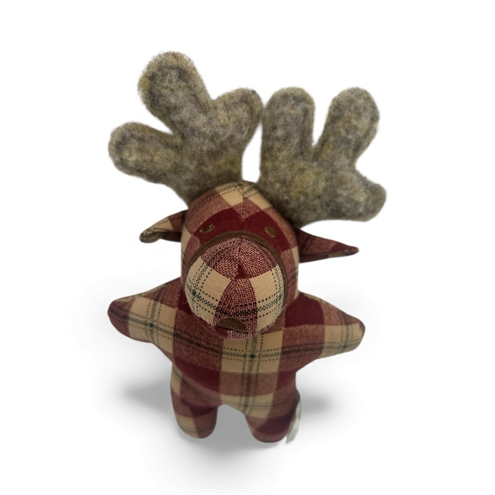 Pier 1 Imports Christmas Plaid Moose Felted Antlers Plush 7" child hand size